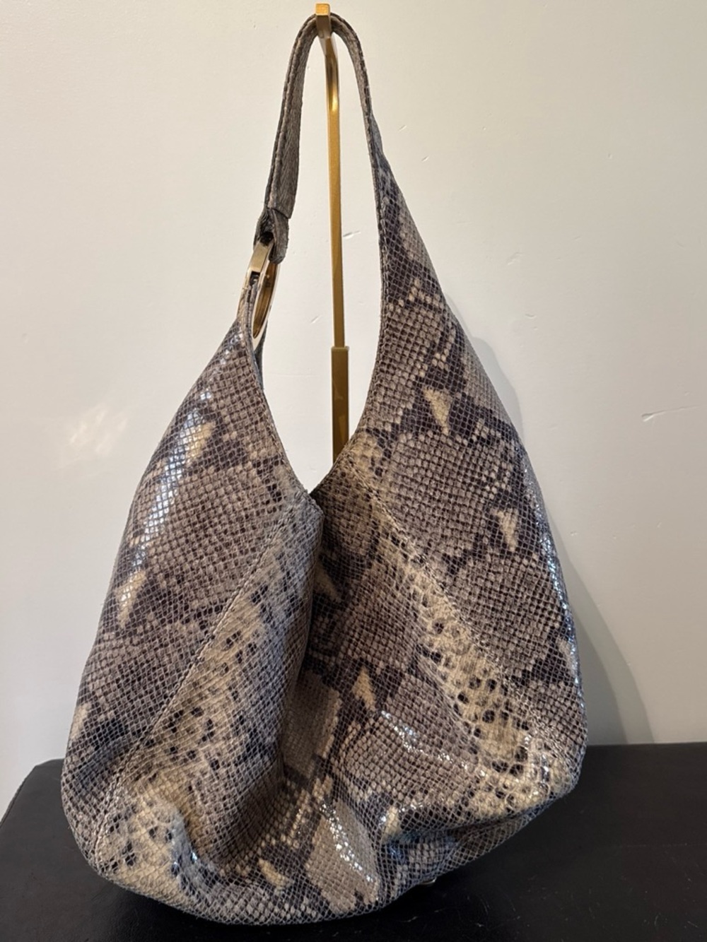 Gray Snake-Print Hobo Bag - Sleek Shoulder Carry